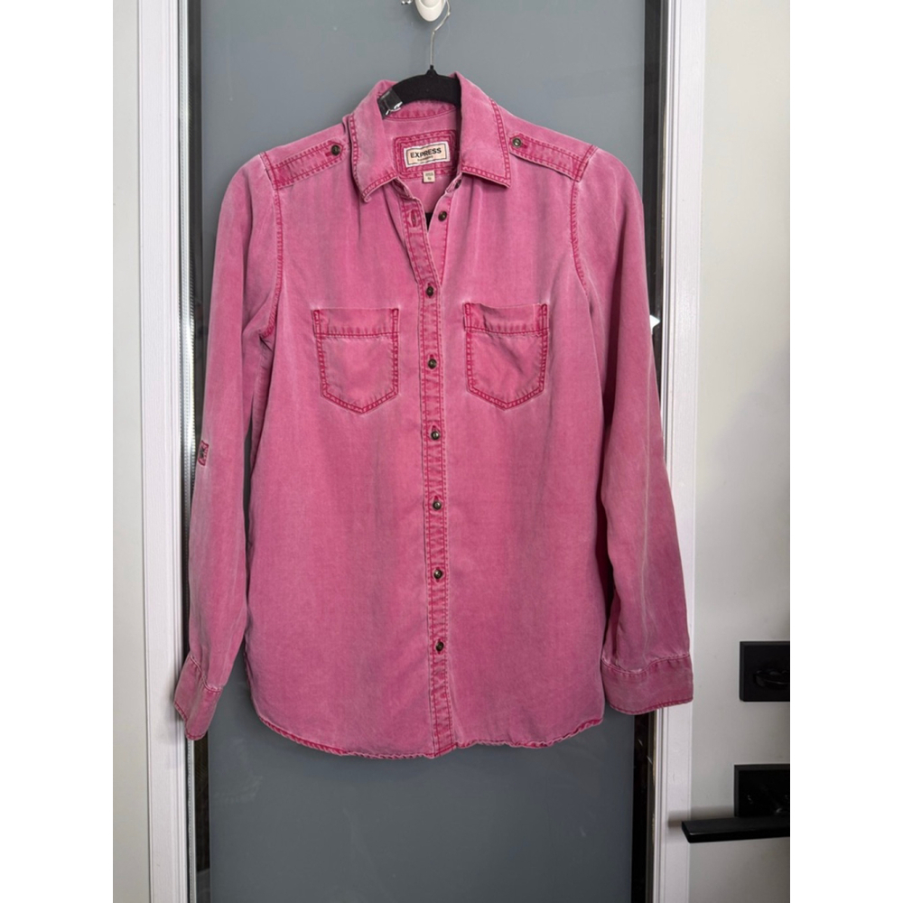 EXPRESS Pink Boyfriend Button Down Shirt XS - Picture 2 of 10